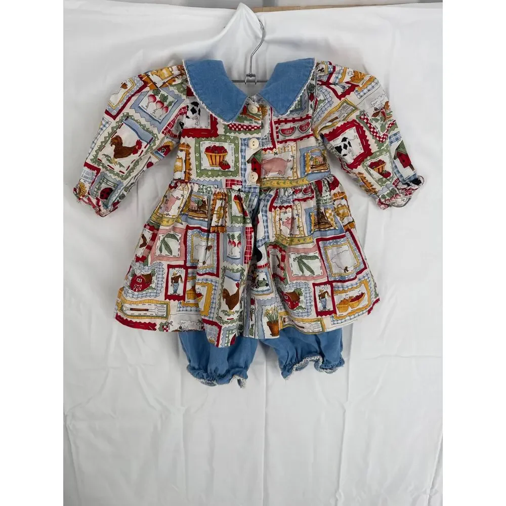 Chicken Noodle San Francisco baby dress/pants farm animals 100% cotton size 18m